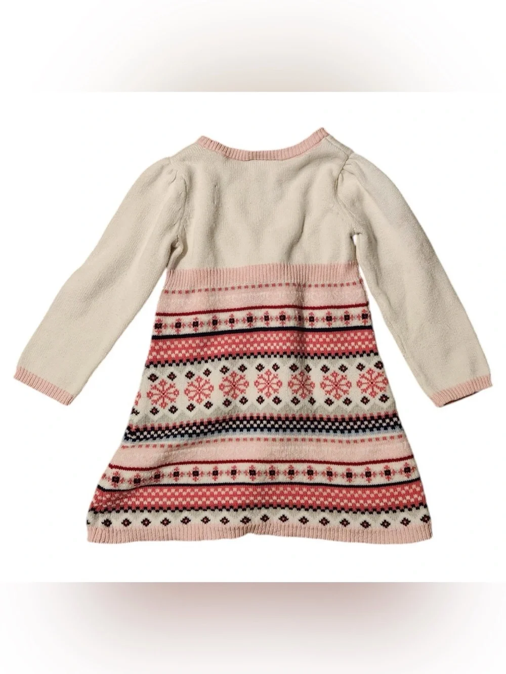 Gymboree Cream and Pink Fair Isle Knit Dress with Bow